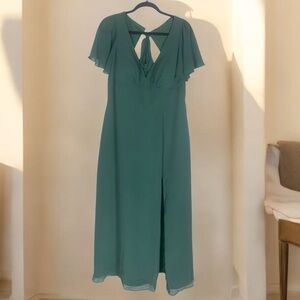 LAST CHANCE! Azazie Sage Green Short Flutter Sleeve Long Side Slit Dress Size 18